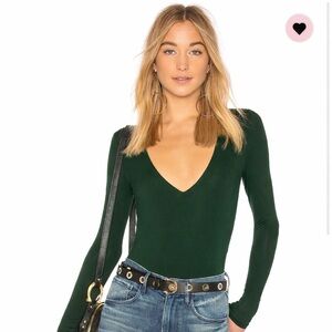 Deep Green V-Neck Long Sleeve Bodysuit